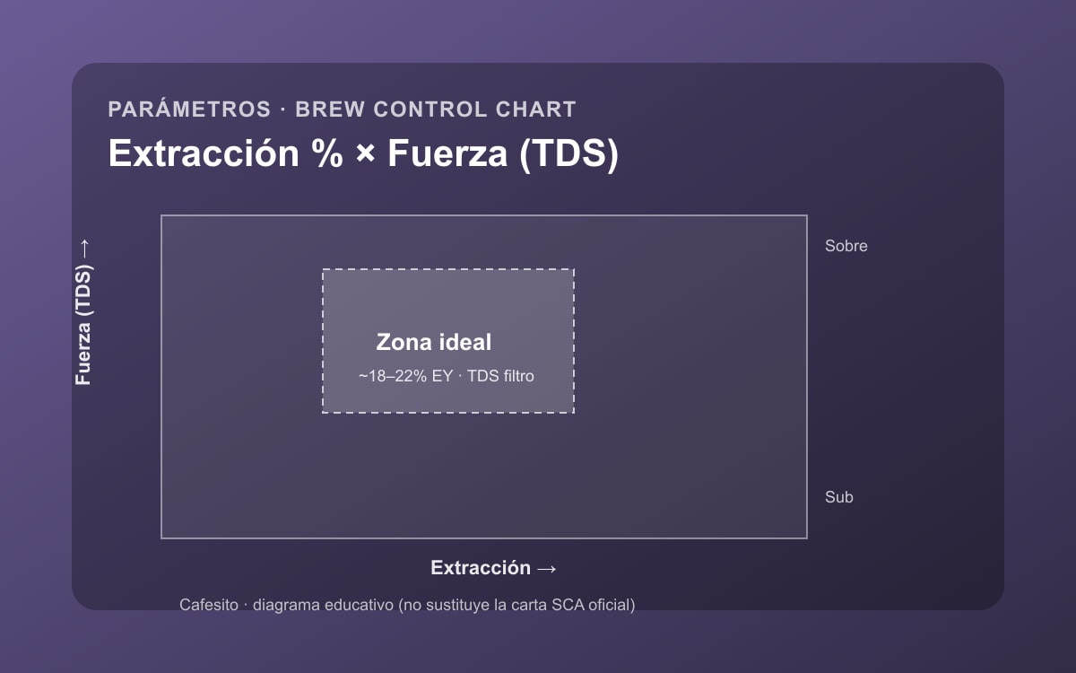Diagrama educativo del gráfico de control de elaboración (extracción × fuerza)
